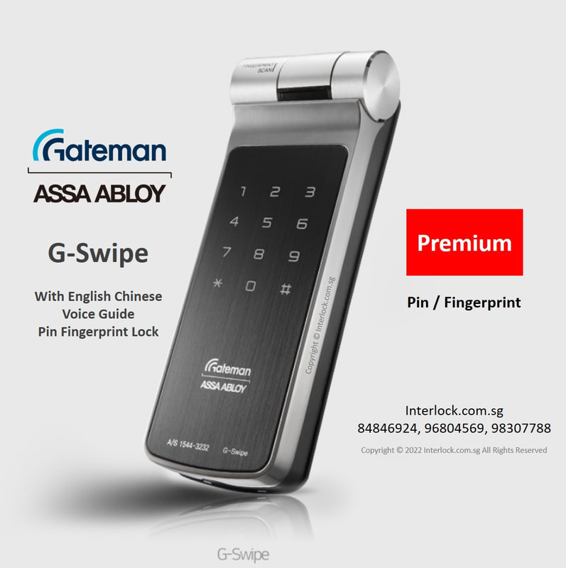 Digital smart lock for slide open or sliding wood door, slide open or sliding aluminium casement door. Interlock Singapore. Use Assa Abloy Gateman G-Swipe.