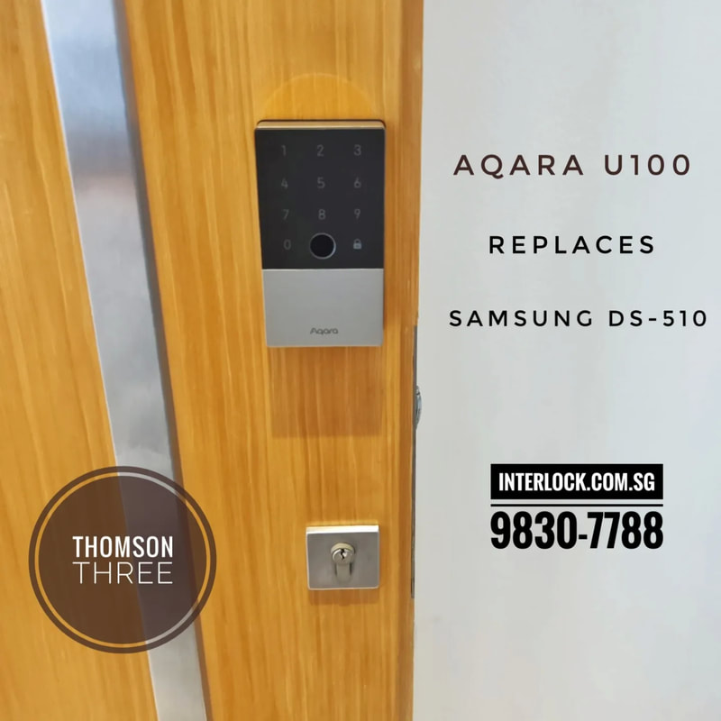 Aqara U100 Smart Deadbolt Lock at Thomson Green Condo replace not repair Samsung DS-510 deadbolt - Interlock Singapore Front View