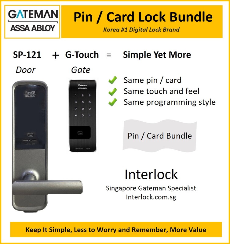 Assa Abloy Gateman Bundle for Door SP-121 and Metal Gate G-Touch Pin Card locks from Interlock Singapore