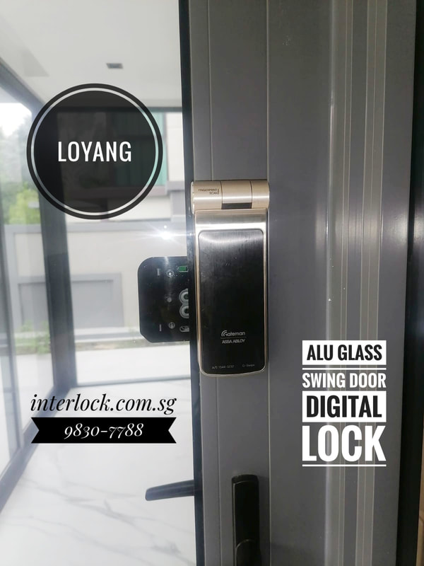 Assa Abloy Gateman Digital Lock on Aluminium Glass Casement Door at Loyang Singapore - front view - from Interlock Singapore