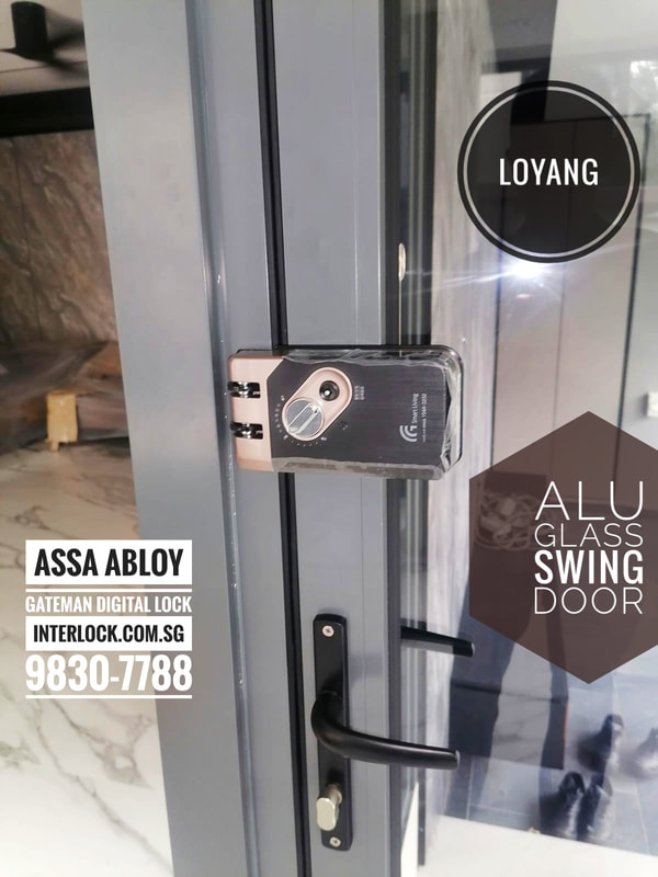 Assa Abloy Gateman Digital Lock on Aluminium Glass Casement Door at Loyang Singapore - front view - from Interlock Singapore