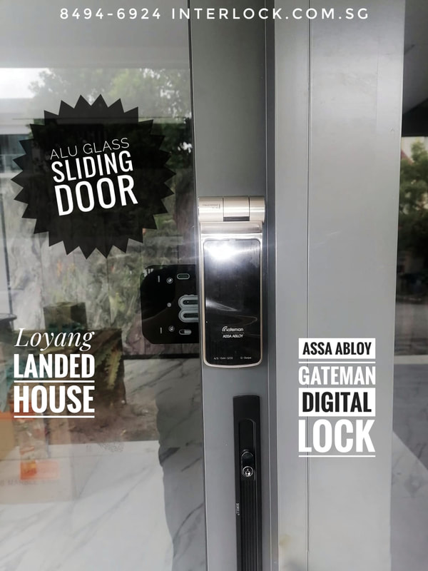Assa Abloy Gateman Digital Lock on Aluminium Glass Sliding Door at Loyang Singapore - front view - from Interlock Singapore