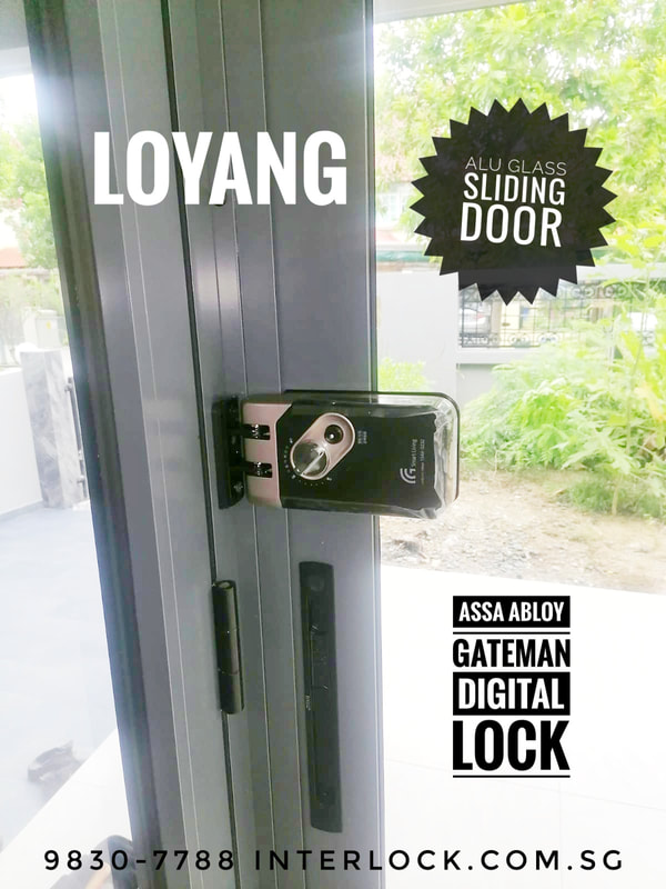 Assa Abloy Gateman Digital Lock on Aluminium Glass Sliding Door at Loyang Singapore - rer view - from Interlock Singapore