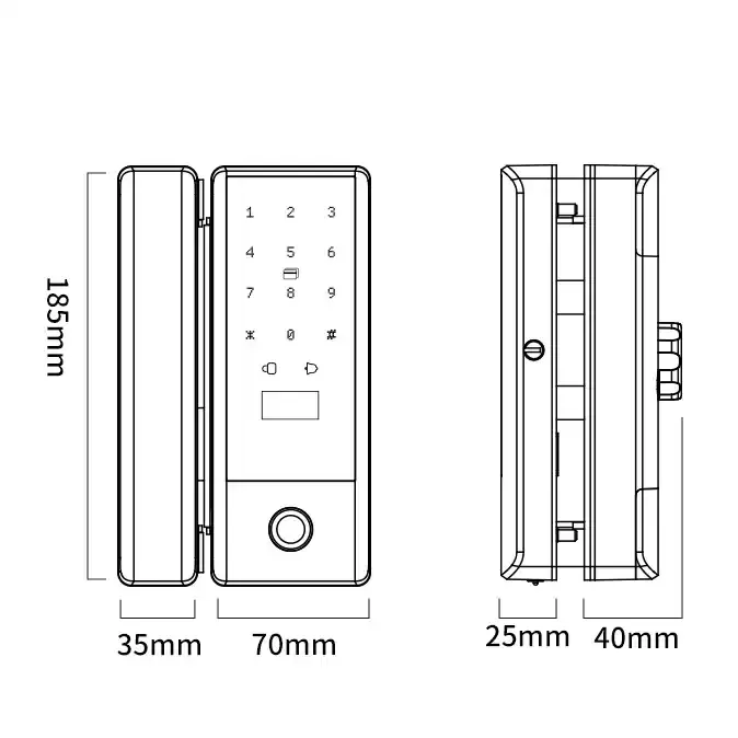 Interlock Glass Door Smart Lock ILG-01 Dimensions