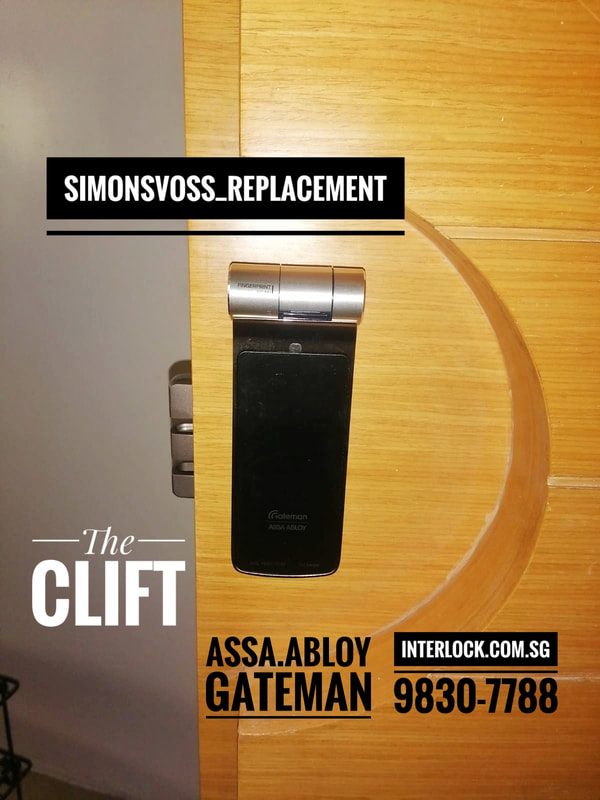 Not repair but replace Simonsvoss lock with Gateman G-Swipe at The Clift Condo - front view 2