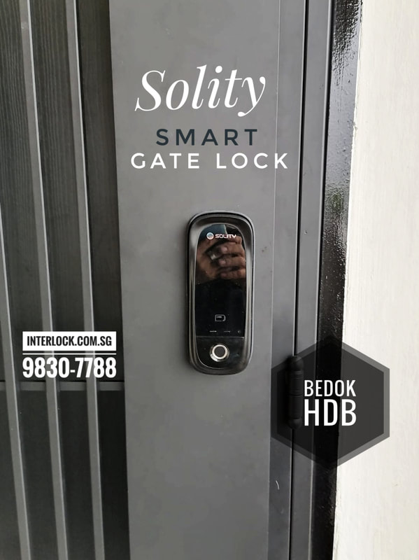 Solity Gate Smart Lock GD-65B at Bedok HDB gate in Singapore from Interlock Singapore - Authorised Reseller