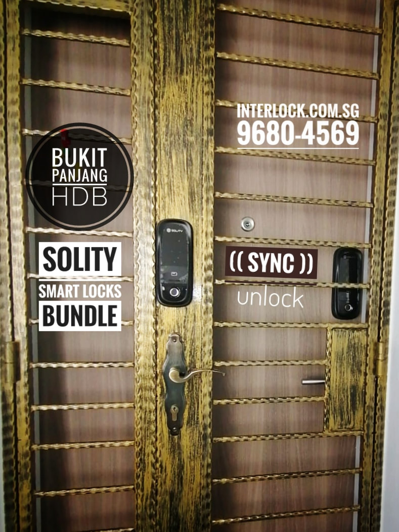 Solity Gate Lock GD-65B and Solity GA-65B smart door lock at Bukit Panjang HDB from Interlock Singapore Front View