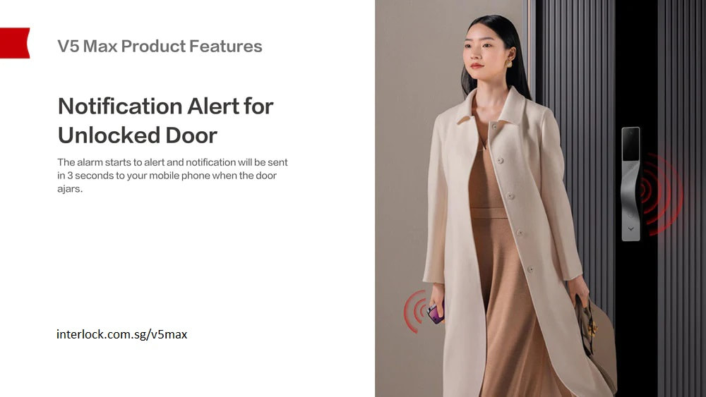 Lockin V5 Max Palm Vein and Face Recognition Smart Door Lock notification alerts from Interlock Singapore