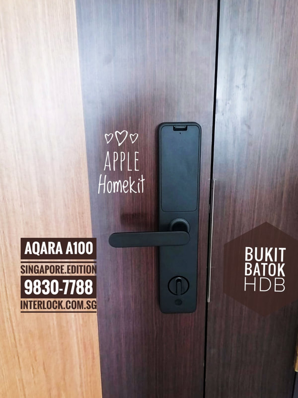 Aqara A100 Zigbee International Singapore Edition Smart Lock on a Bukit Batok HDB door. Rear  view.