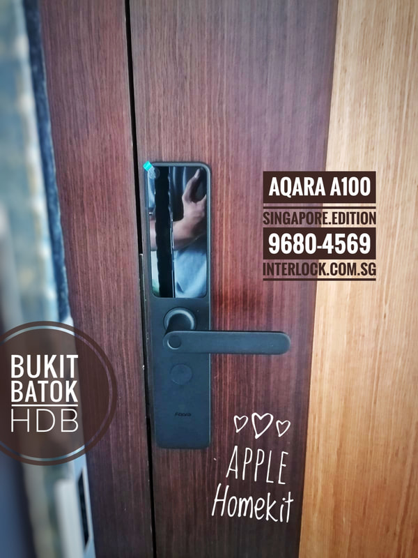 Aqara A100 Zigbee International Singapore Edition Smart Lock on a Bukit Batok HDB door. Front view.