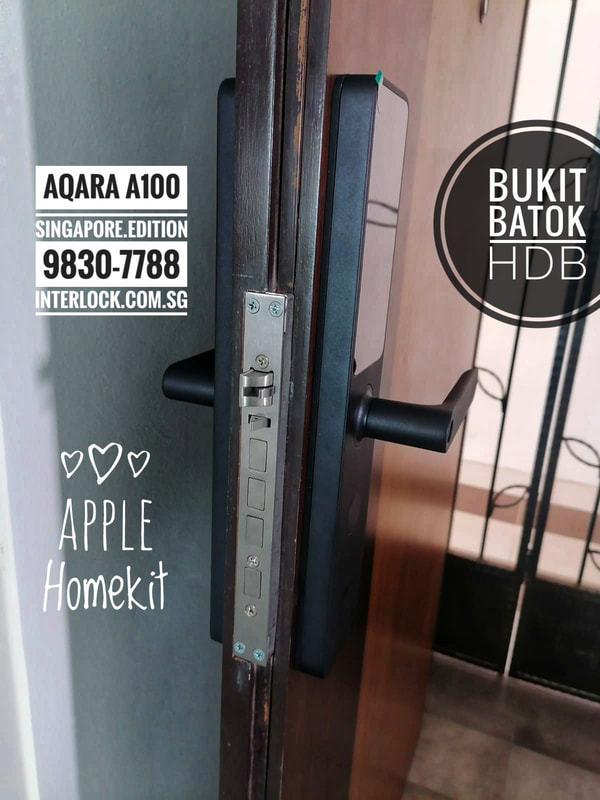 Aqara A100 Zigbee International Singapore Edition Smart Lock on a Bukit Batok HDB door. Side  view.
