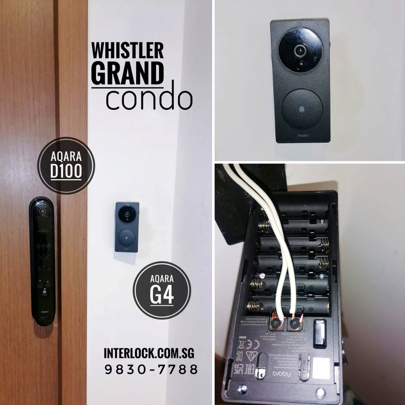 Aqara D100 smart lock and Aqara G4 smart doorbell at Whistler Grand condo from Interlock Singapore front view