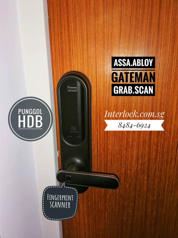 Assa Abloy Gateman Grab-Scan on Punggol HDB door in Singapore front view