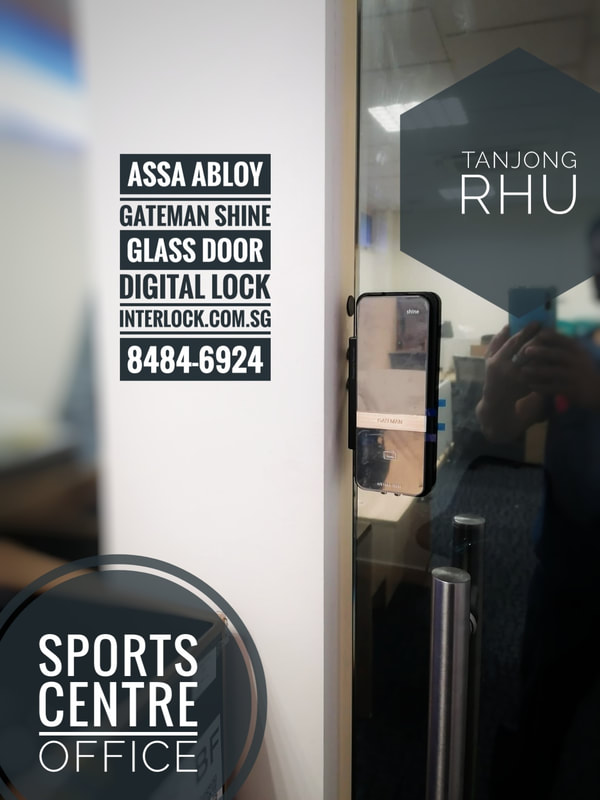 Assa Abloy Shine digital lock for glass door at Singapore Swimming club office front view