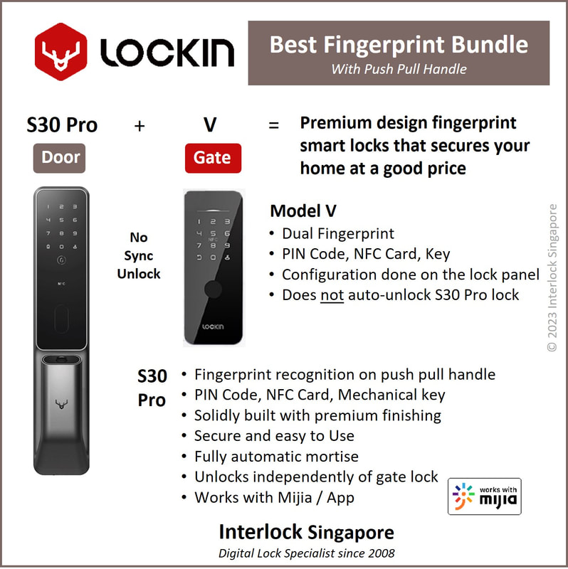 Lockin S30 Pro Smart Door Lock and Model V Smart Gate Digital Lock Bundle from Interlock Singapore