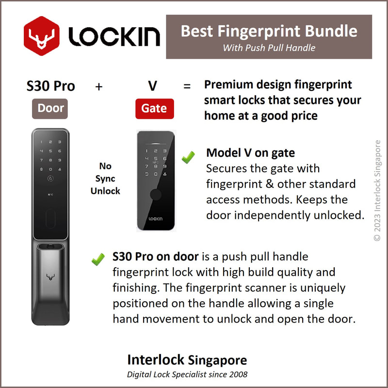Lockin S30 Pro Smart Door Lock and Model V Smart Gate Digital Lock Bundle from Interlock Singapore