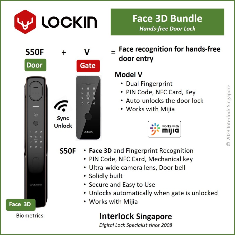 Lockin S50F Smart Door Lock and Model V Smart Gate Digital Lock Bundle from Interlock Singapore