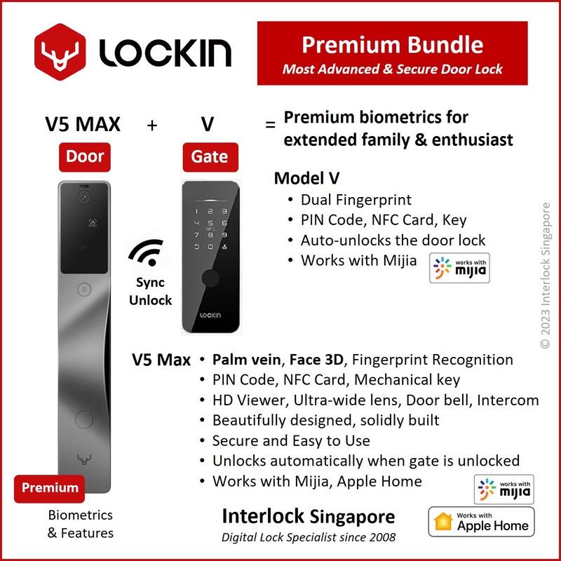 Lockin V5 Max Smart Door Lock and Model V Smart Gate Digital Lock Bundles from Interlock Singapore