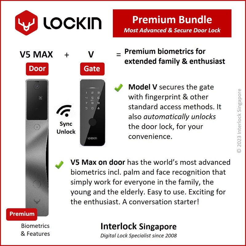 Lockin V5 Max Smart Door Lock and Model V Smart Gate Digital Lock Bundles from Interlock Singapore
