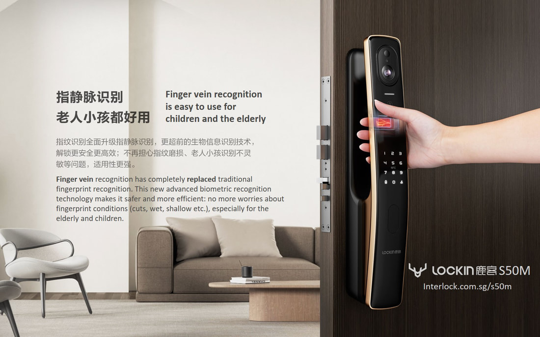 Lockin S50M Finger Vein Smart Door Lock in Singapore. 鹿客全自动猫眼指静脉识别锁推拉款S50M finger vein recognition biometrics suitable for elderly and children
