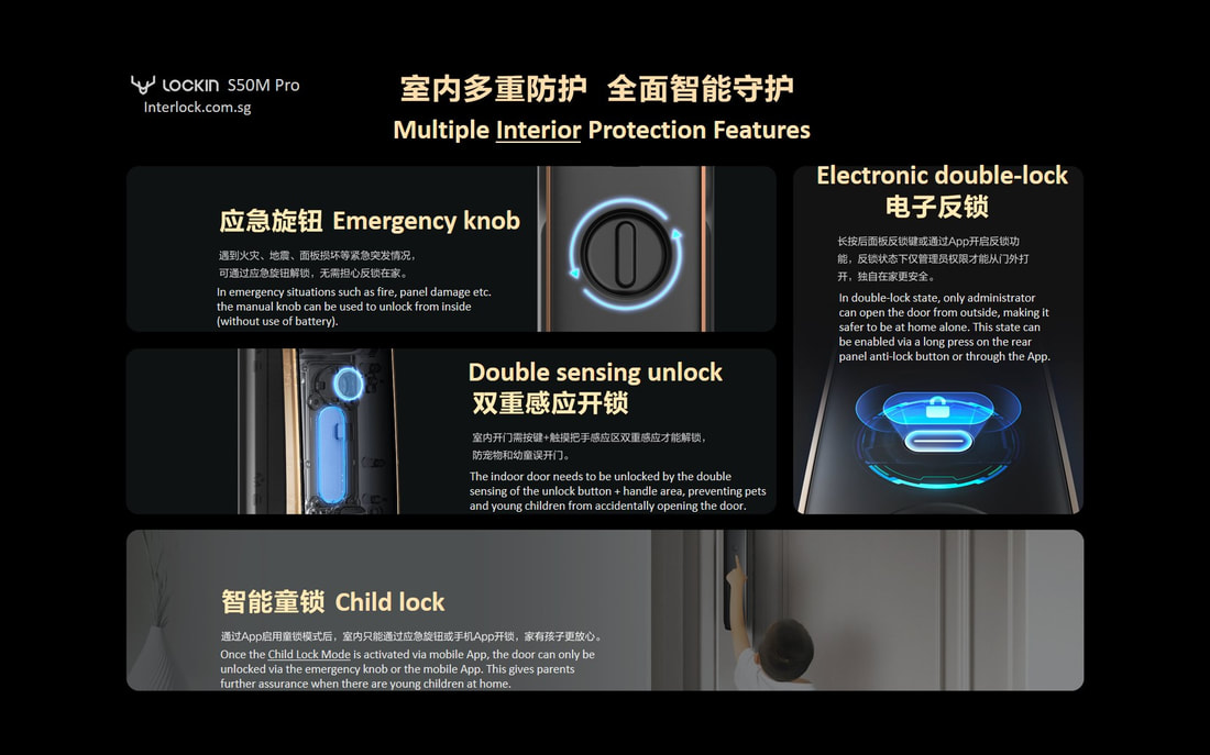 Lockin S50M Finger Vein Smart Door Lock in Singapore. 鹿客全自动猫眼指静脉识别锁推拉款S50M Internal security features
