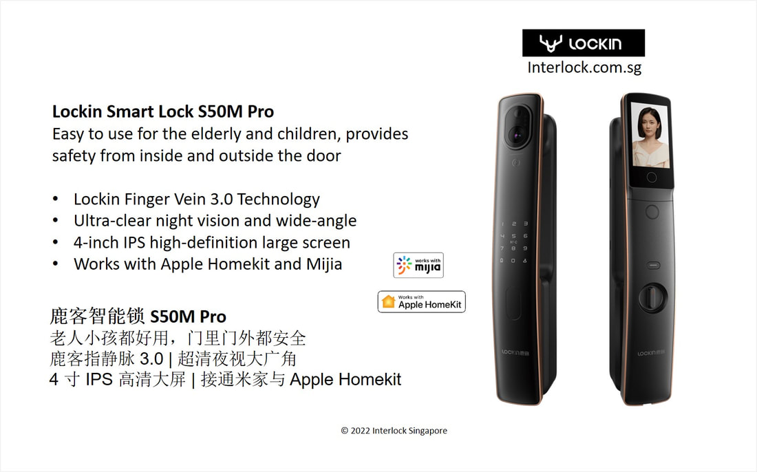 Lockin S50M Pro Finger Vein Smart Door Lock in Singapore. 鹿客全自动猫眼指静脉识别锁推拉款S50MPro