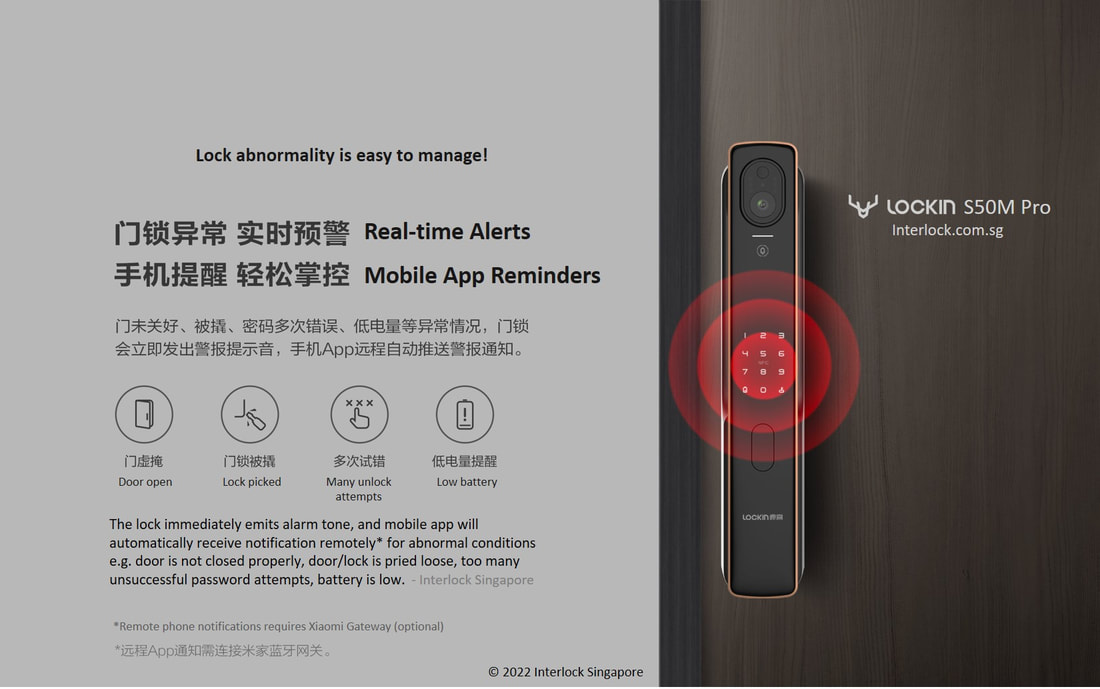 Lockin S50M Pro Finger Vein Smart Door Lock in Singapore. 鹿客全自动猫眼指静脉识别锁推拉款S50M Lock abnormalities and notifications
