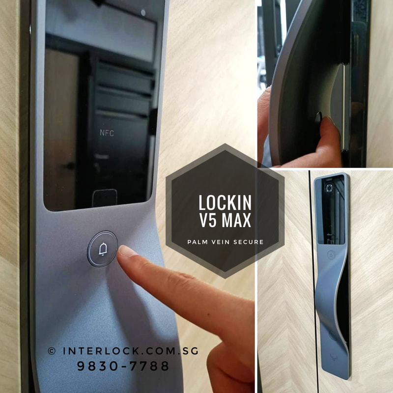 Lockin V5 Max Palm Vein Recognition Smart Lock. Interlock Singapore. 鹿客V5 Max掌心锁可视化猫眼