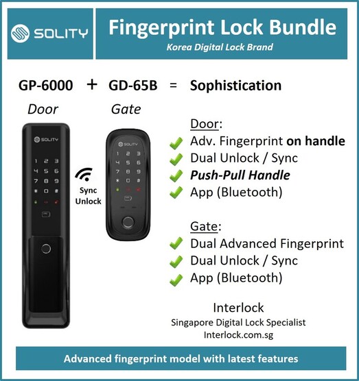 Solity Door and Gate Digital Lock Bundles for GP-2000BKF and GD-65B black color Interlock Singapore