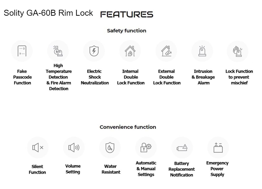 Specifications for Solity GA-65B Rim Digital Door Lock