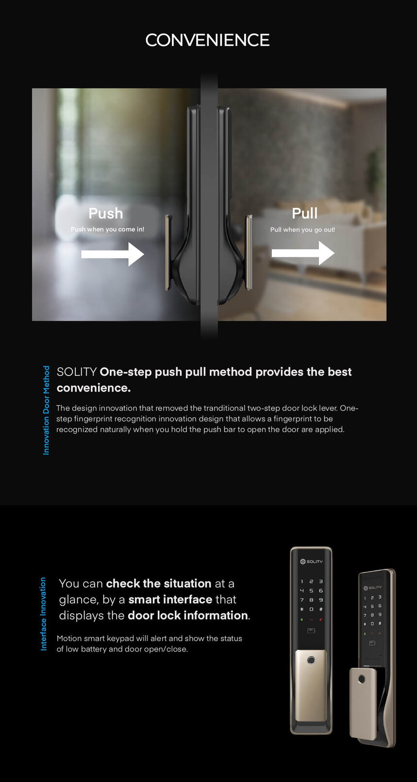 Solity GP-6000BKF One Touch Push Pull Handle Smarrt Door Lock convenience usage from Interlock Singapore