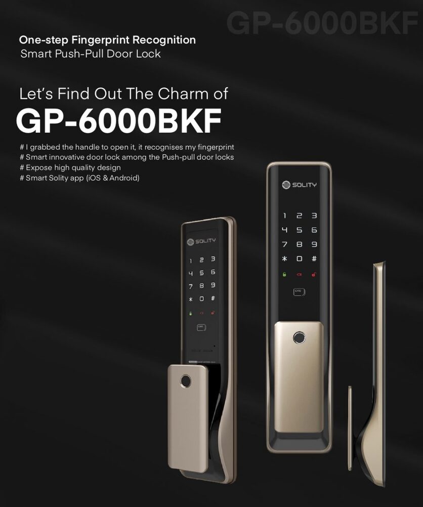 Solity GP-6000BKF One Touch Push Pull Handle Smarrt Door Lock from Interlock Singapore