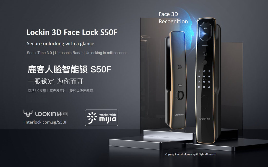 Lockin S50F 3D Face Recognition Smart Lock from Interlock Singapore