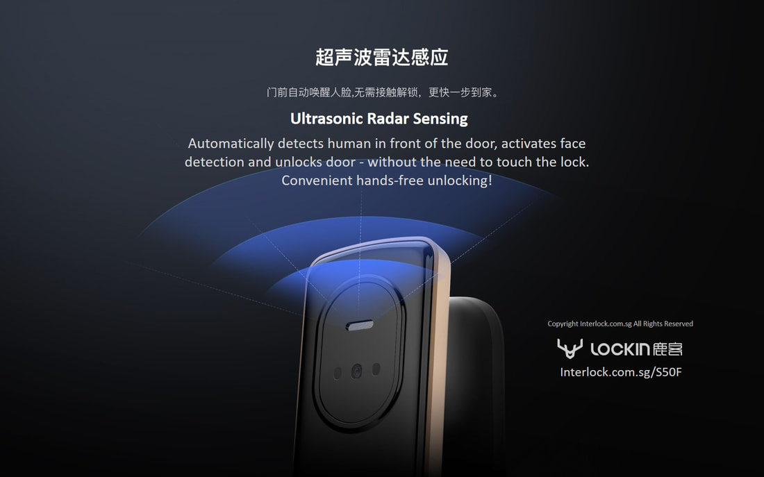 Lockin S50F 3D Facial Recognition Smart Lock ultrasonic radar human sensing from Interlock Singapore