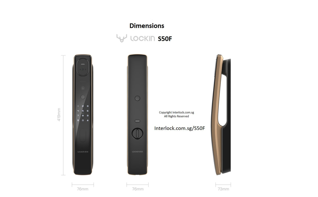 Lockin S50F 3D Face Recognition Smart Lock Dimensions from Interlock Singapore