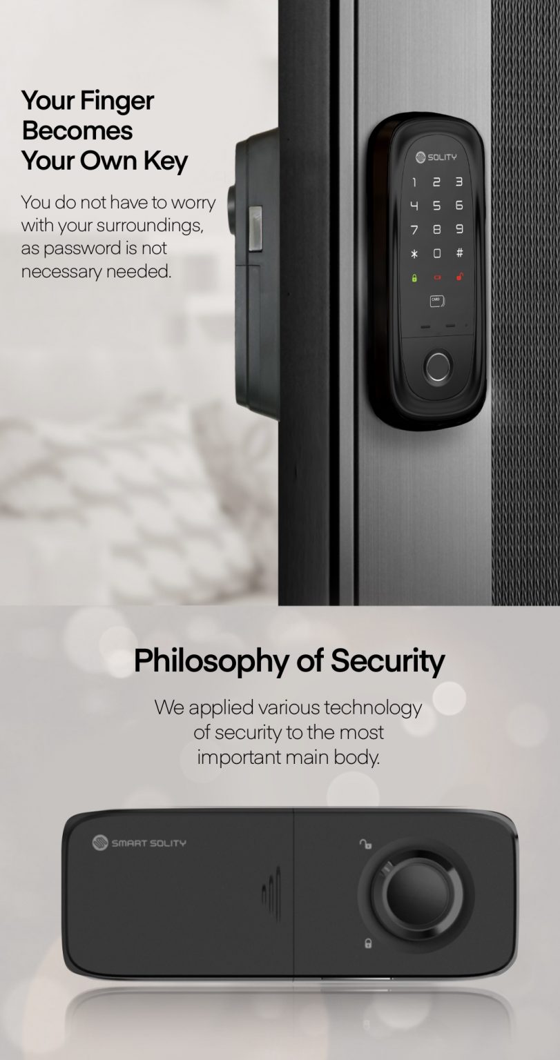 Fingerprint identification is more secure than using pin code. Solity GA-65B Rim Digital Door Lock has both fingerprint, pin code as well as card access.