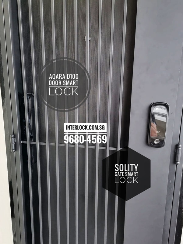 Solity Gate Lock GD-65B Bedok HDB Black metal gate with Aqara lock on door.jpeg