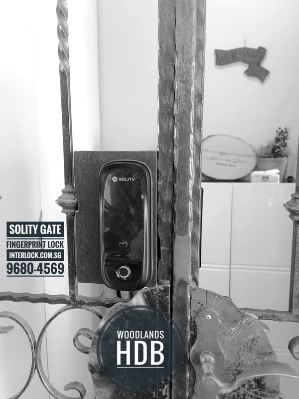 Solity Gate Lock GD-65B in black color at Woodlands HDB Front View