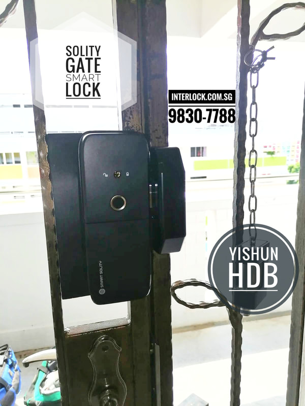 Solity Gate Smart Lock GD-65B at Yishun  HDB gate in Singapore from Interlock Singapore - rear view - Authorised Reseller