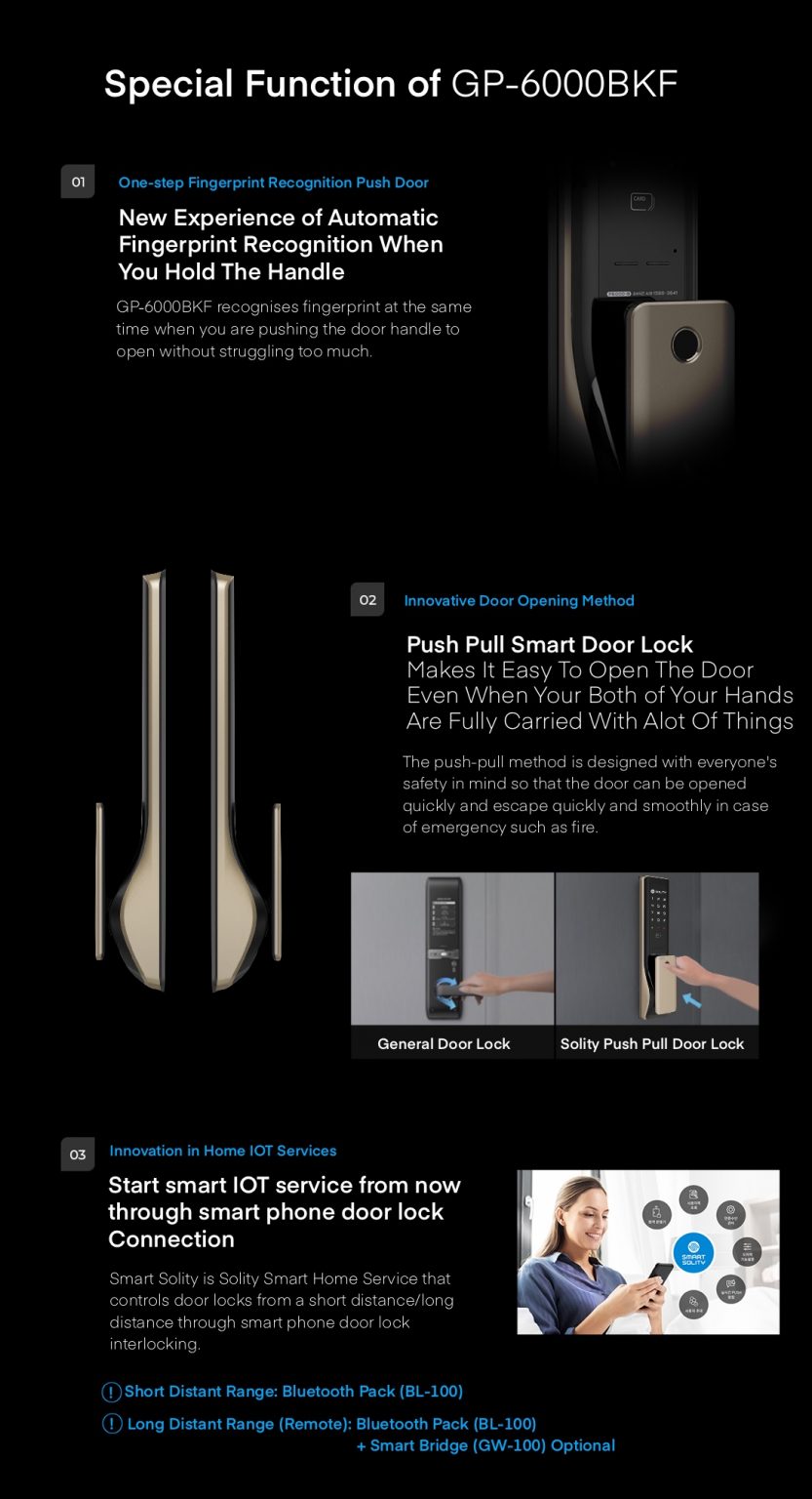 Solity GP-6000BKF One Touch Push Pull Handle Smarrt Door Lock Special Functions from Interlock Singapore