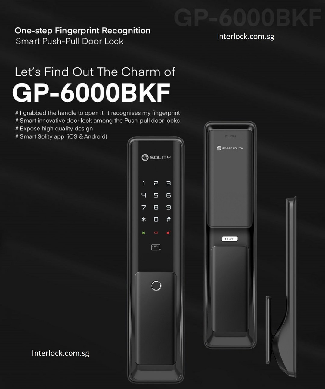 Solity GP-6000BKF One Touch Push Pull Handle Smarrt Door Lock from Interlock Singapore