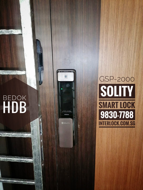 Solity Smart Lock Push Pull GSP-2000BKF on Bedok HDB front view