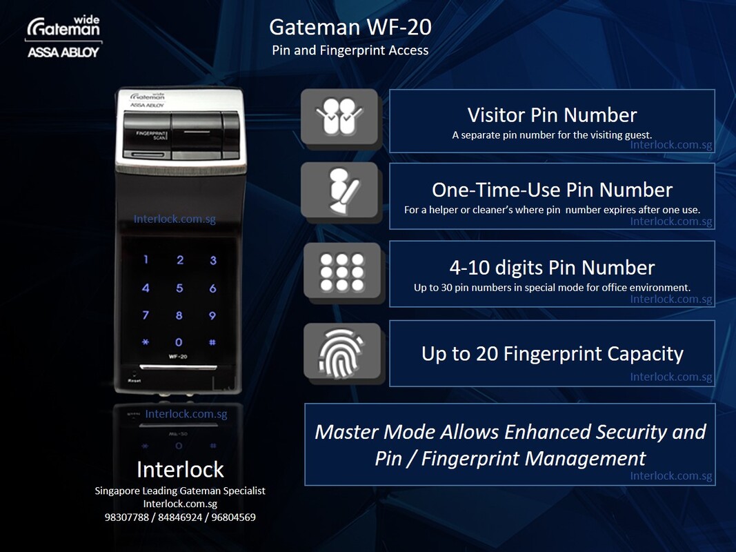Assa Abloy Gateman WF20 WF21 Fingus Fingerprint Lock in Singapore. Best Value rim fingerprint lock.Picture